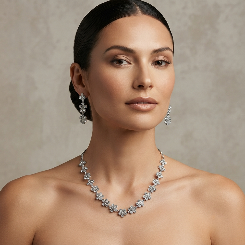 Darshana Jewels Sparkling Austrian Stone Jewellery Set with Earrings (Set of 3)