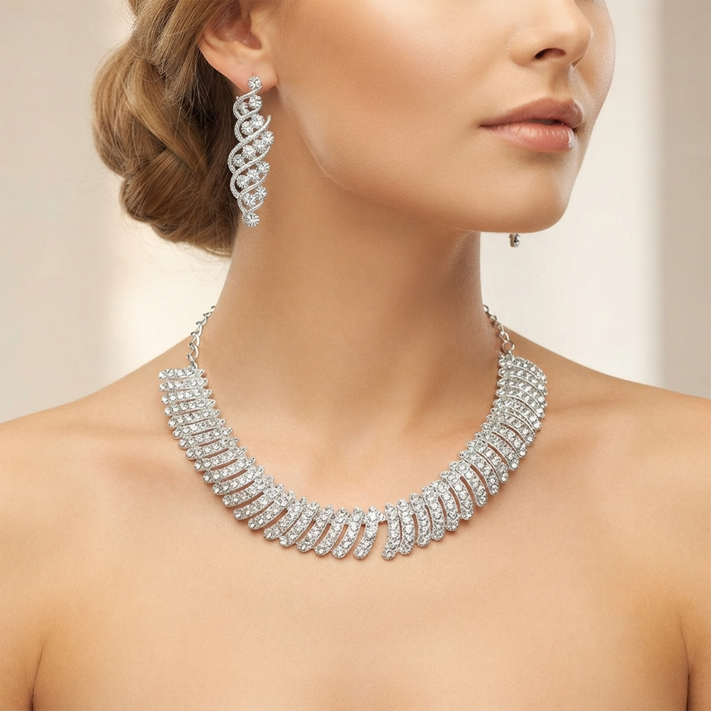 Darshana Jewels Designer Austrian Stone Statement Necklace Set (Set of 3)