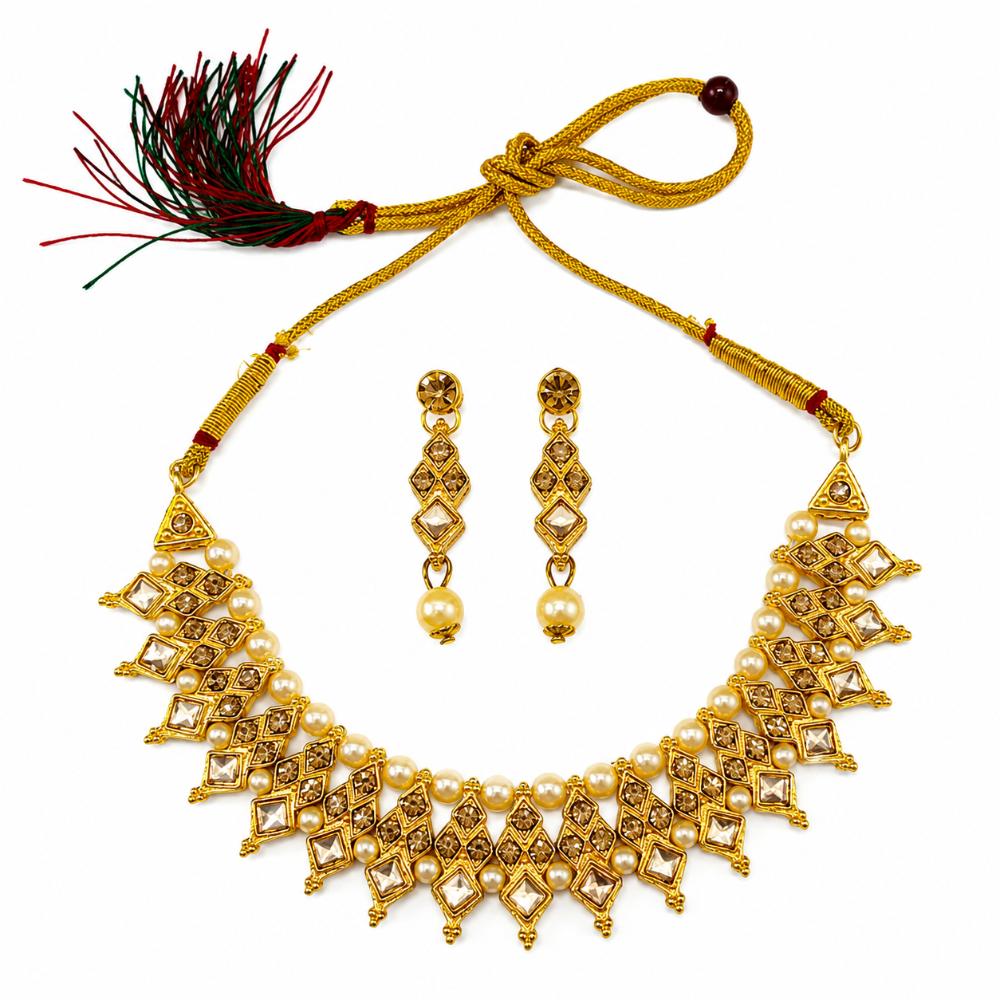 Darshana Jewels Elegant Pota Stone Austrian Stone & Pearl Necklace Set for Women (Pack of 3)
