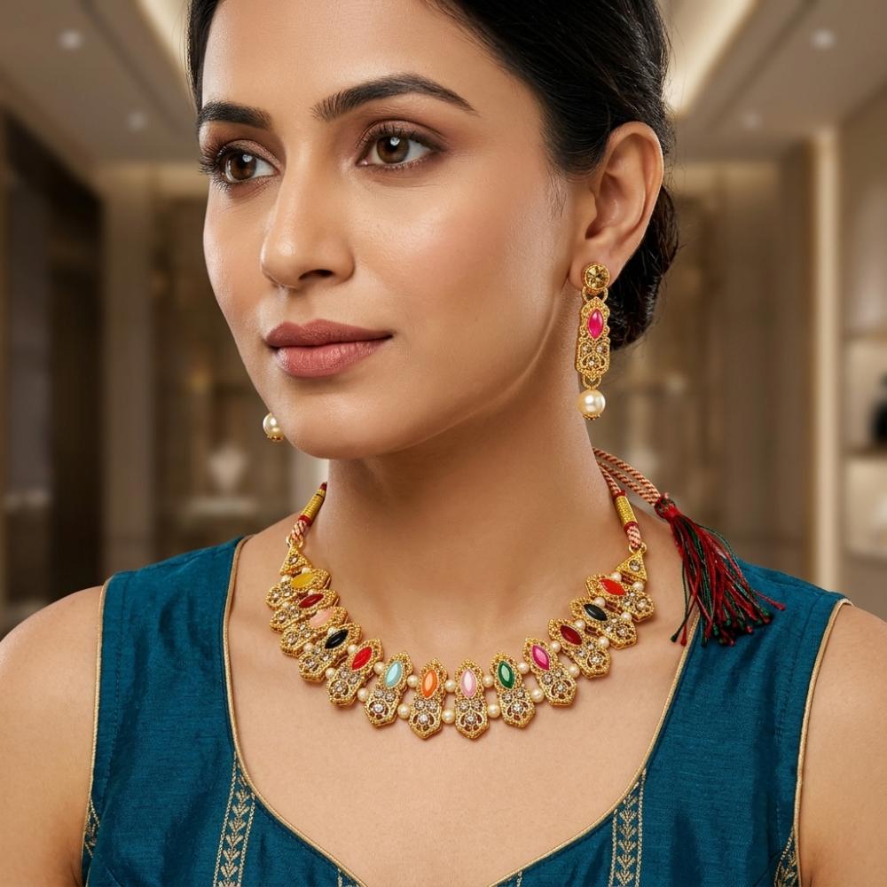 Darshana Jewels Fashion Austrian Stone Pota Stone Pearl Necklace Set for Women (Pack of 3)