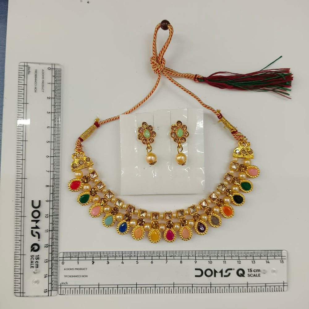 Urthn Gold Plated Pearl & Crystal Necklace Set for Women Traditional Jewellery (Pack of 6)