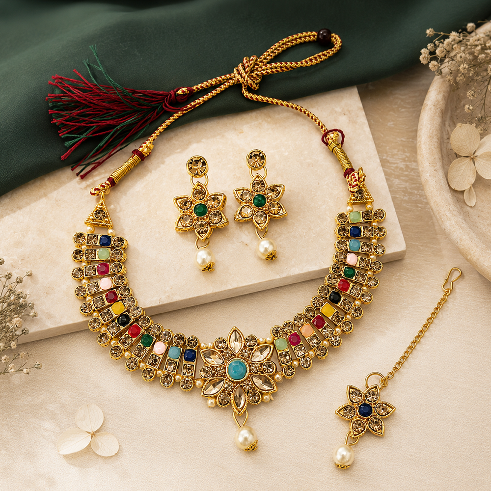 Urthn Beautiful Crystal & Austrian Stone Jewellery Set for Women Festive & Special Occasions