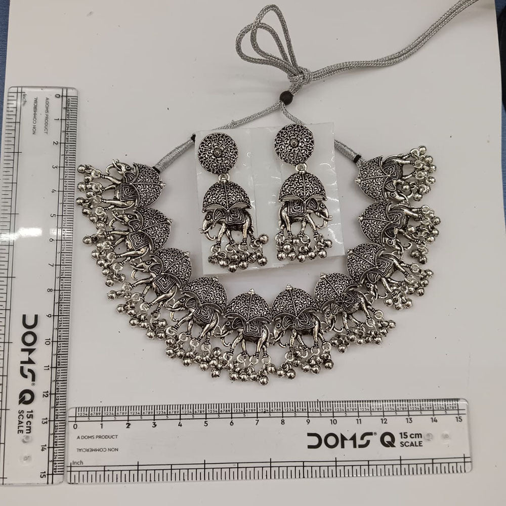 Urthn Statement Oxidised Plated Elephant Choker Necklace Set