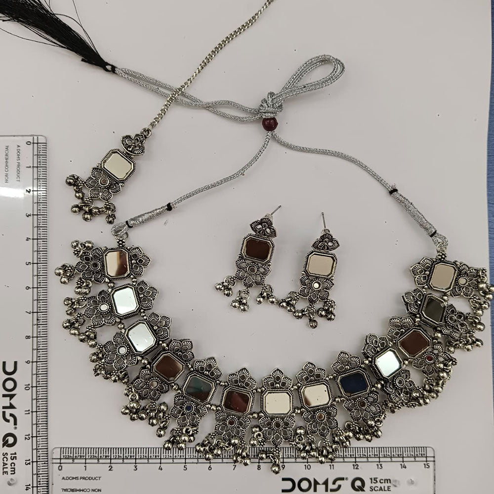 Urthn Oxidised Plated Traditional Mirror Choker Necklace Jewellery Set