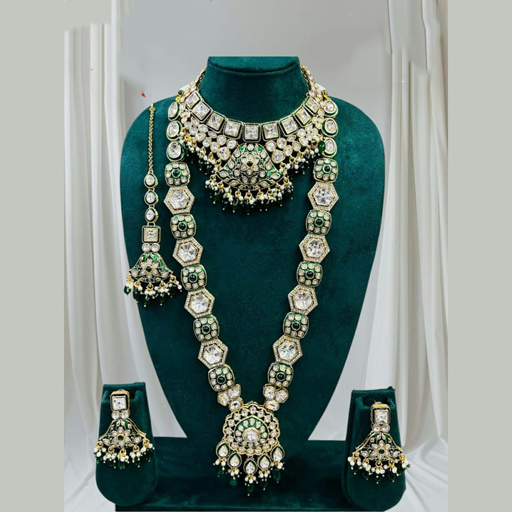 Everlasting Quality Jewels Handcrafted Polki Kundan Stone And Meenakari Long Necklace Set
