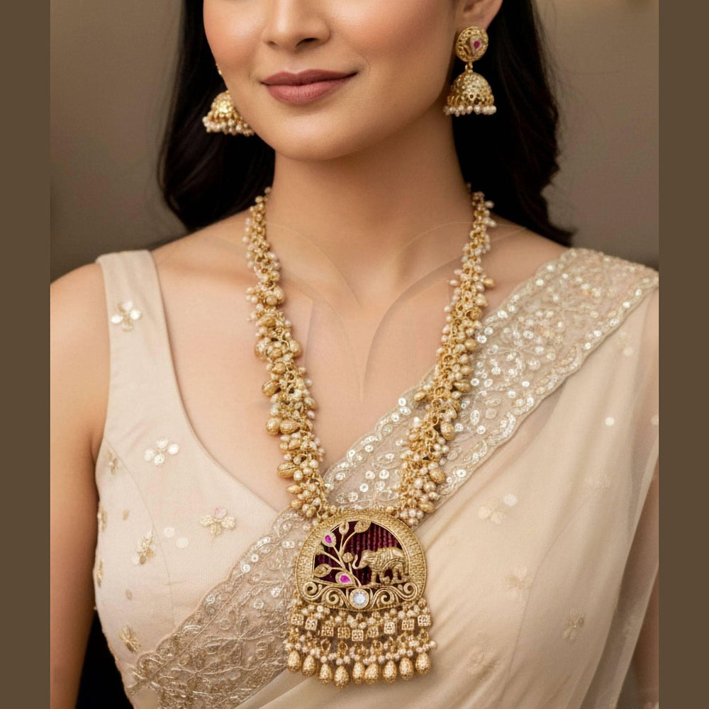 Everlasting Quality Jewels Gajendra Motif Pearl Haram Necklace Set