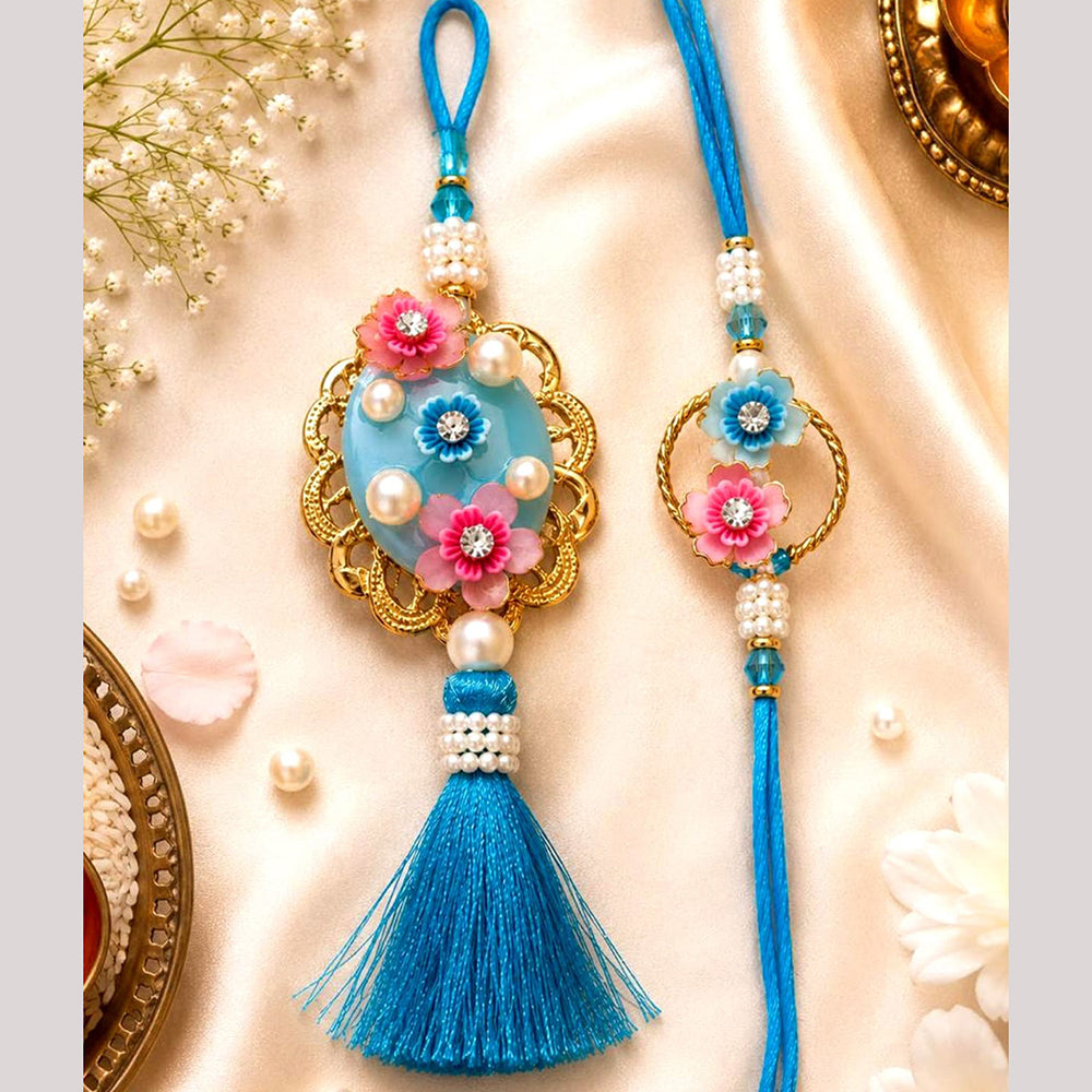 Everlasting Quality Jewels Bhaiya And Bhabhi Crystal Stone Rakhi With Lumba