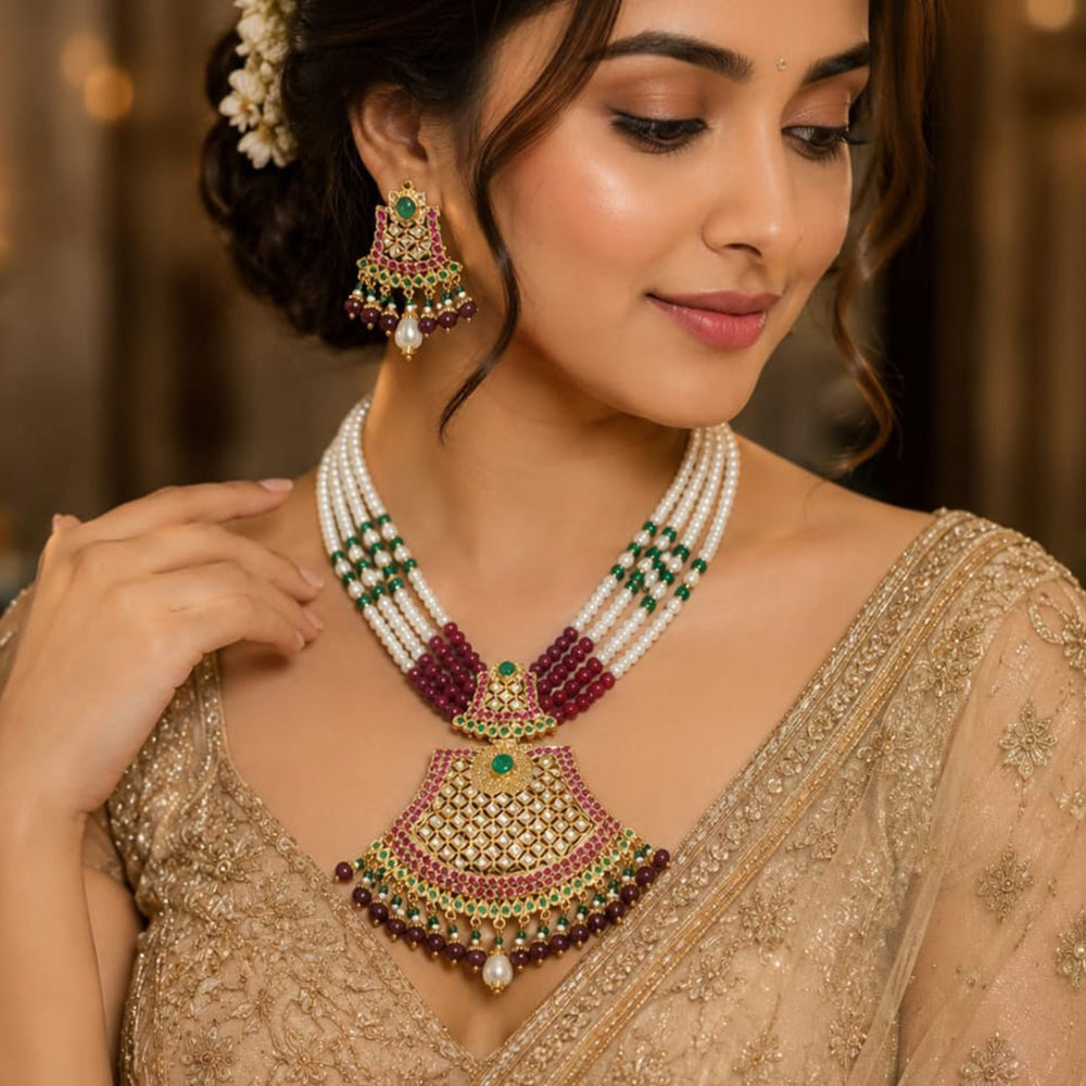 Everlasting Quality Jewels Trendy Pota Stone And Pearl Neckalce Set