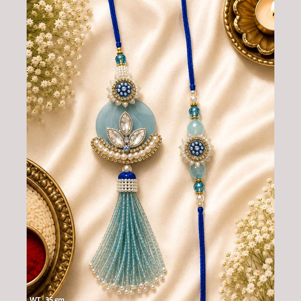 Everlasting Quality Jewels Bhaiya And Bhabhi Crystal Stone Rakhi With Lumba