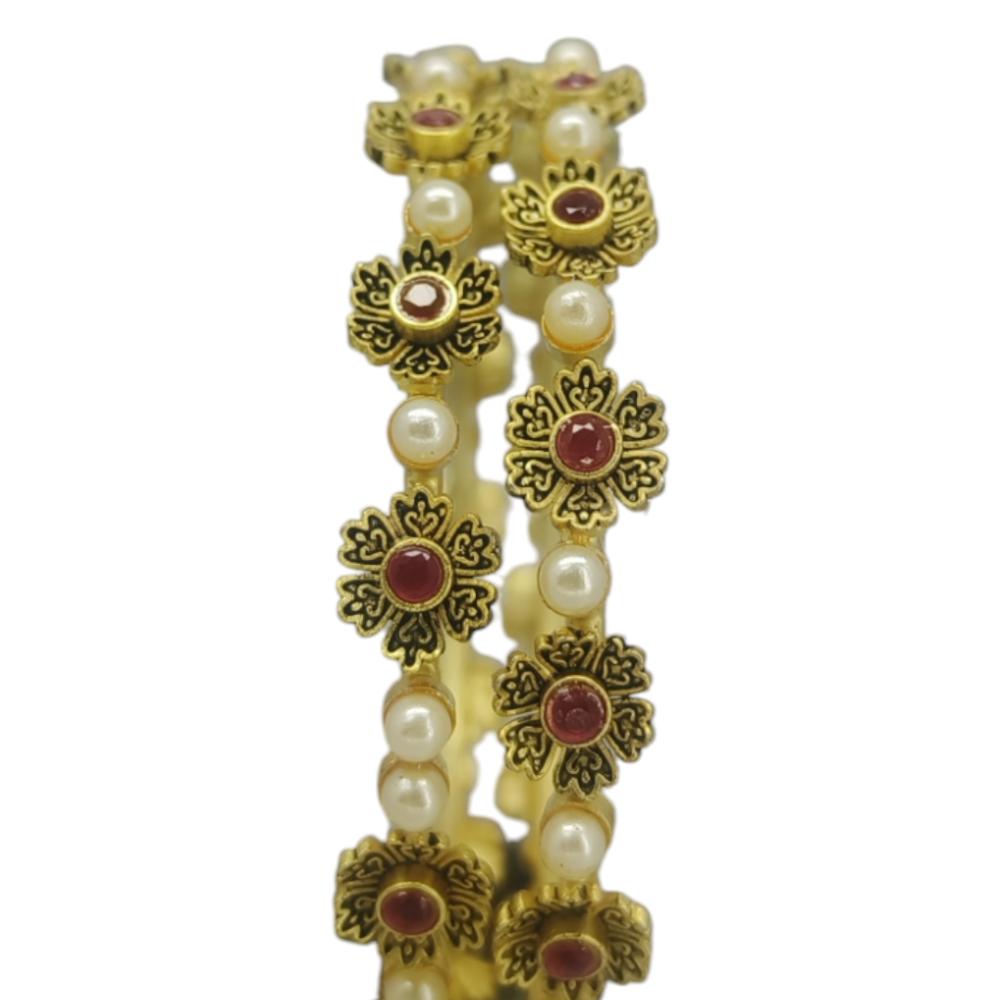 Amity Arts Gold Plated Flower With Meena Bangle (2 Piece)