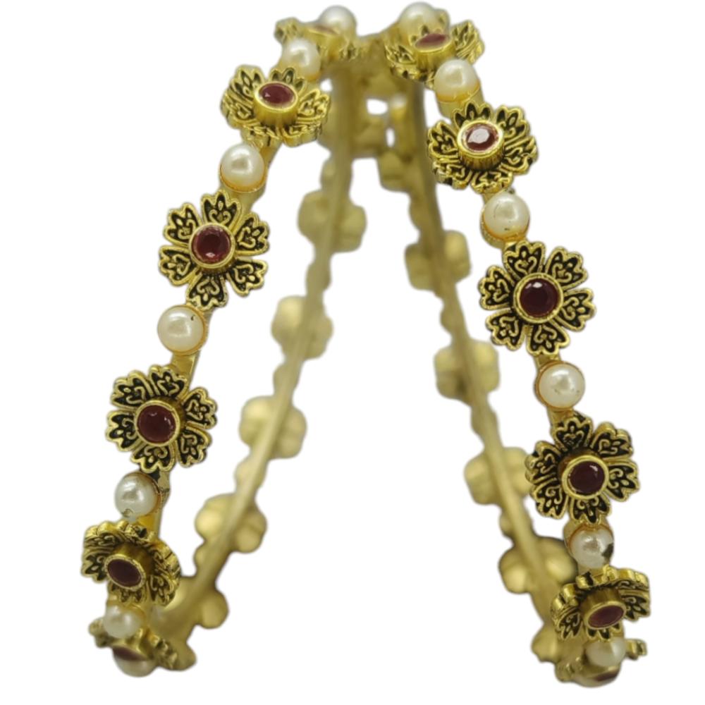 Amity Arts Gold Plated Flower With Meena Bangle (2 Piece)