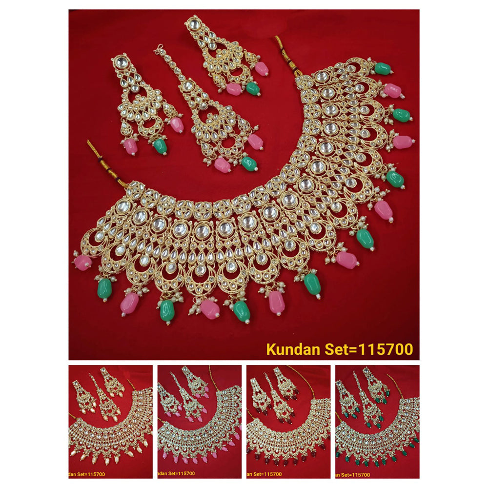 FS Collection Gold Plated Kundan Stone Necklace Set