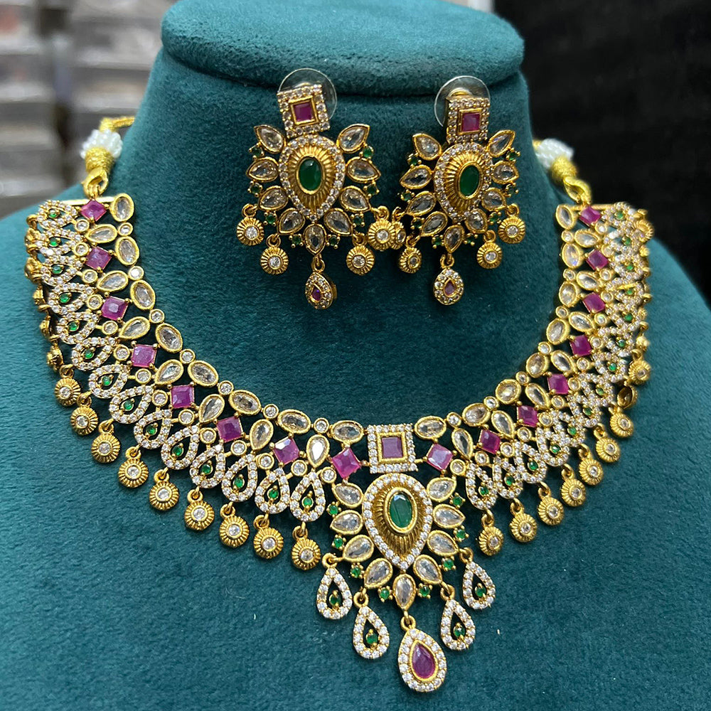 FS Collection Gold Plated AD Stone Necklace Set