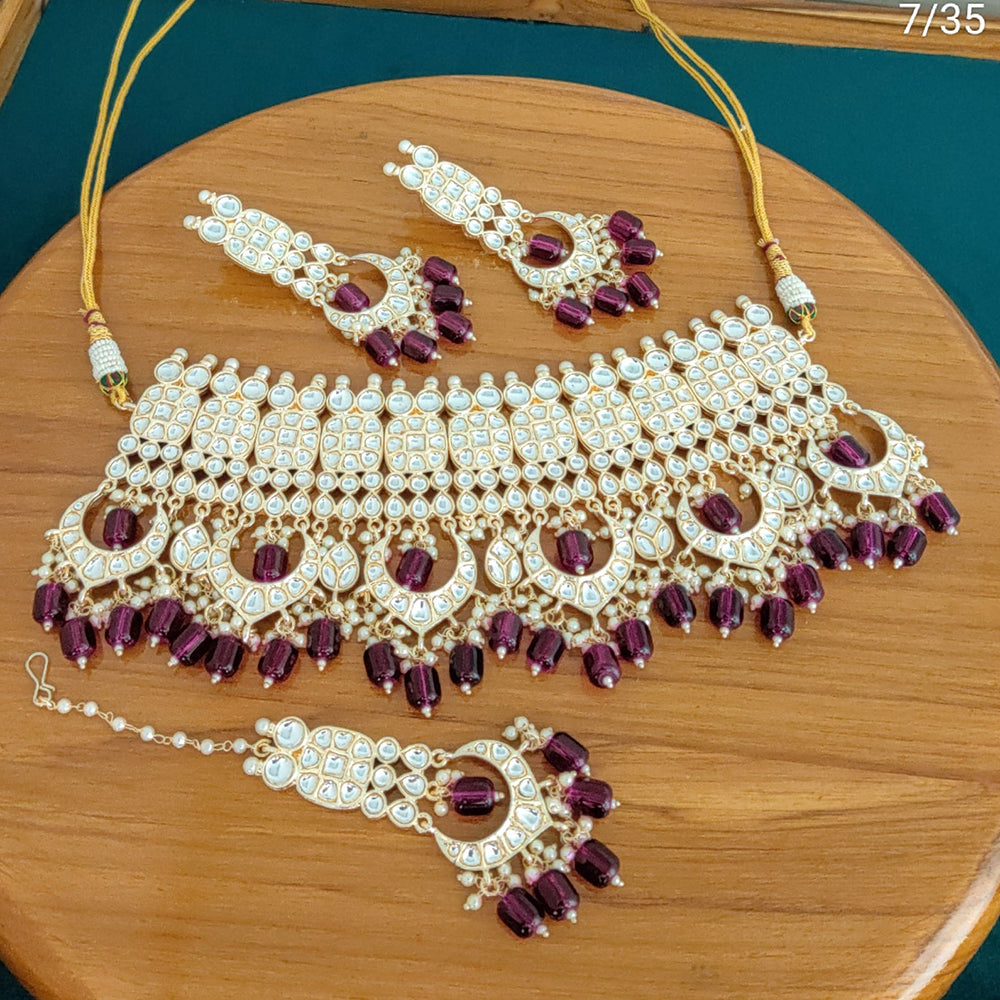 FS Collection Gold Plated Kundan Stone Necklace Set