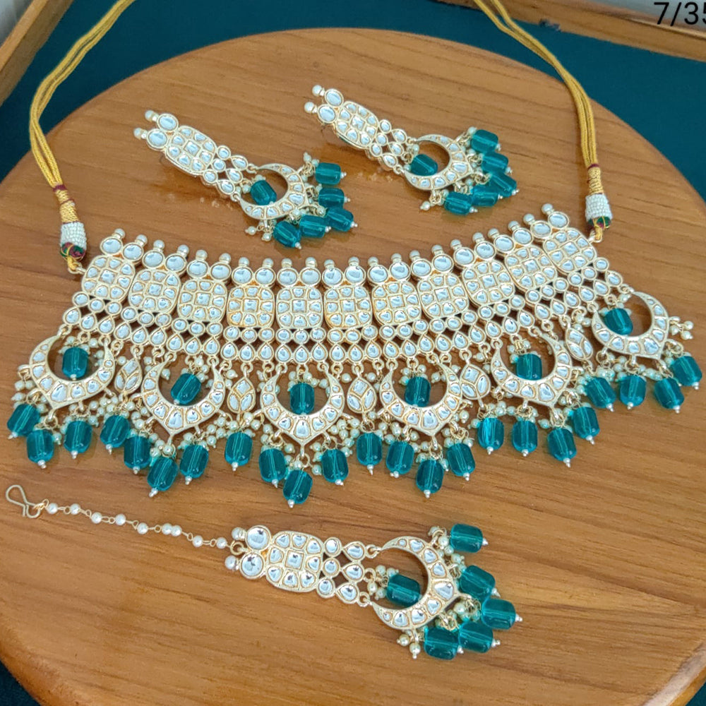 FS Collection Gold Plated Kundan Stone Necklace Set