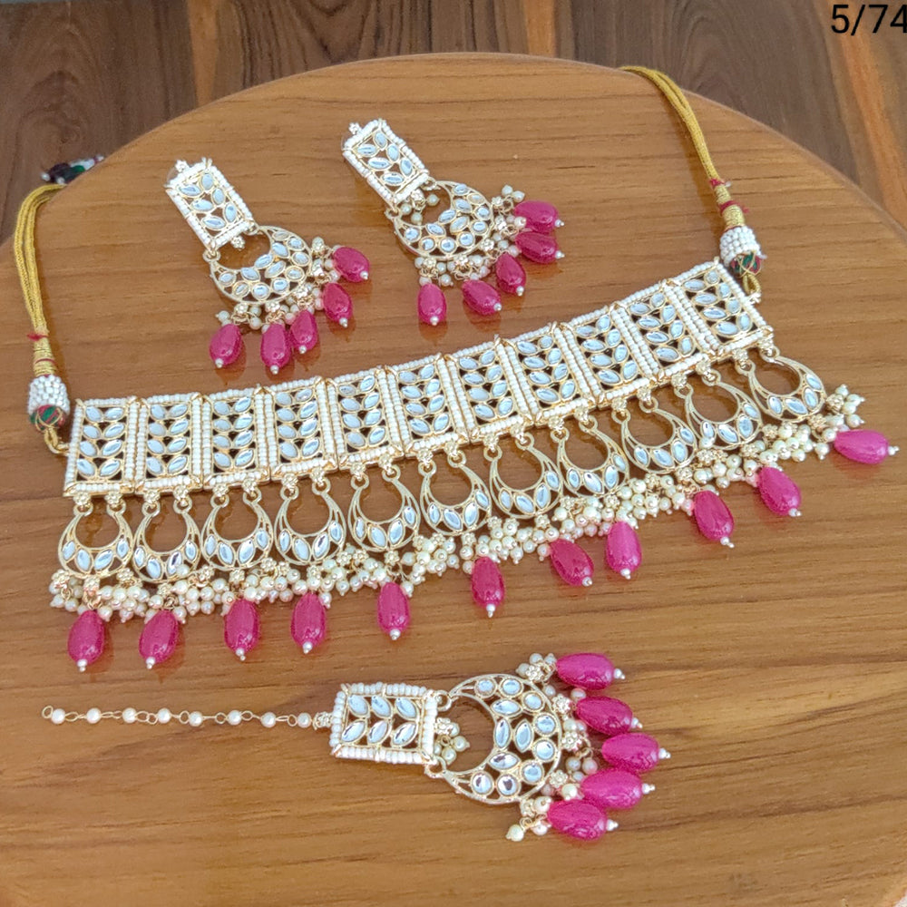 FS Collection Gold Plated Kundan Stone Necklace Set
