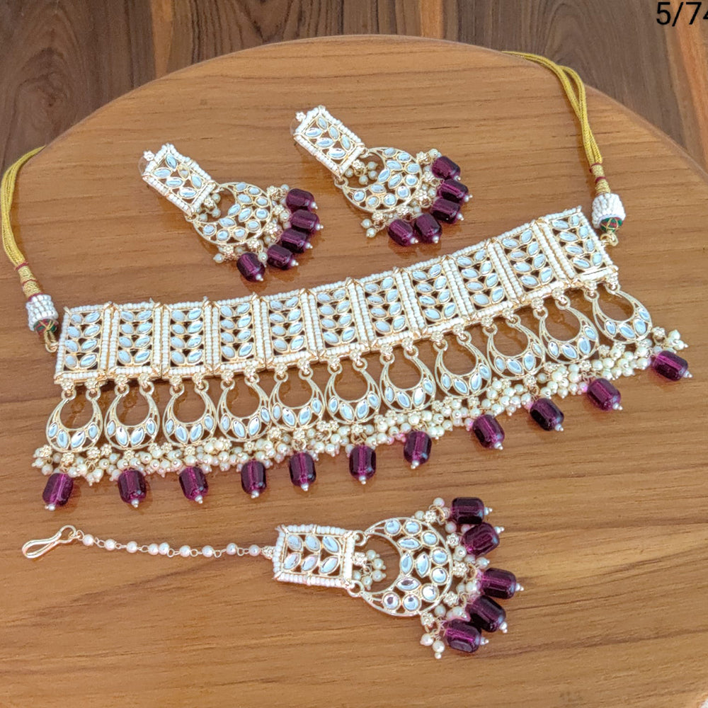 FS Collection Gold Plated Kundan Stone Necklace Set