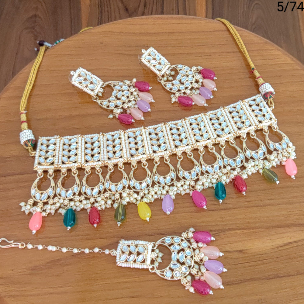 FS Collection Gold Plated Kundan Stone Necklace Set