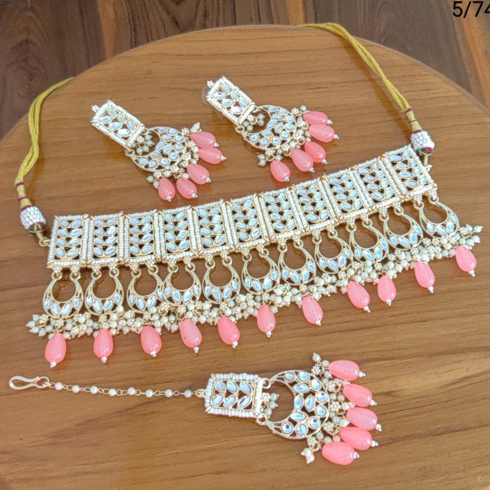 FS Collection Gold Plated Kundan Stone Necklace Set