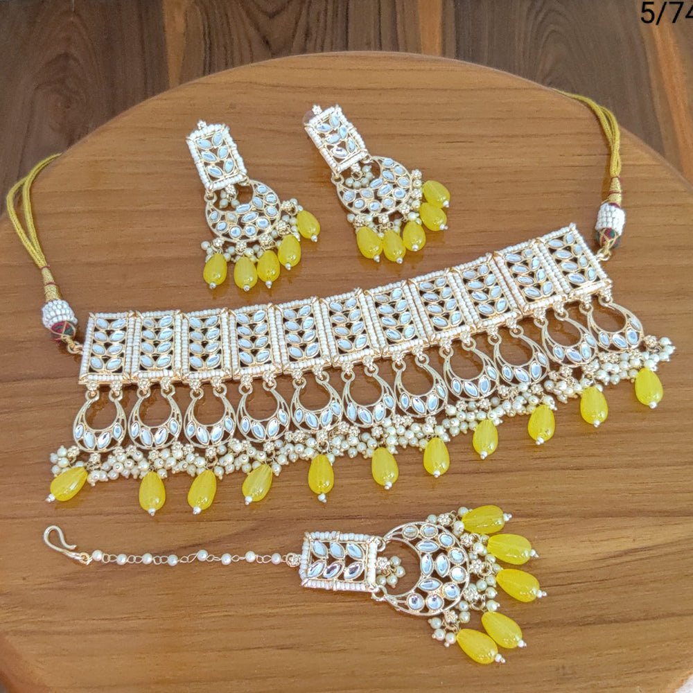 FS Collection Gold Plated Kundan Stone Necklace Set