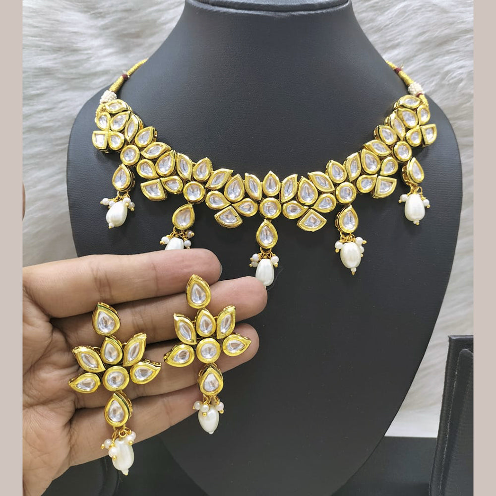 FS Collection Gold Plated Kundan Stone Necklace Set