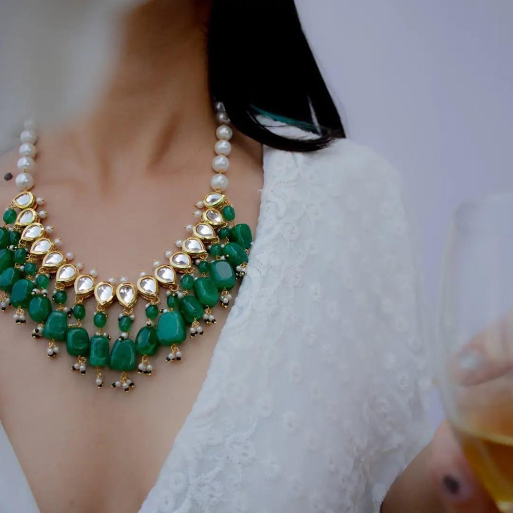 FS Collection Gold Plated Kundan Stone Necklace Set