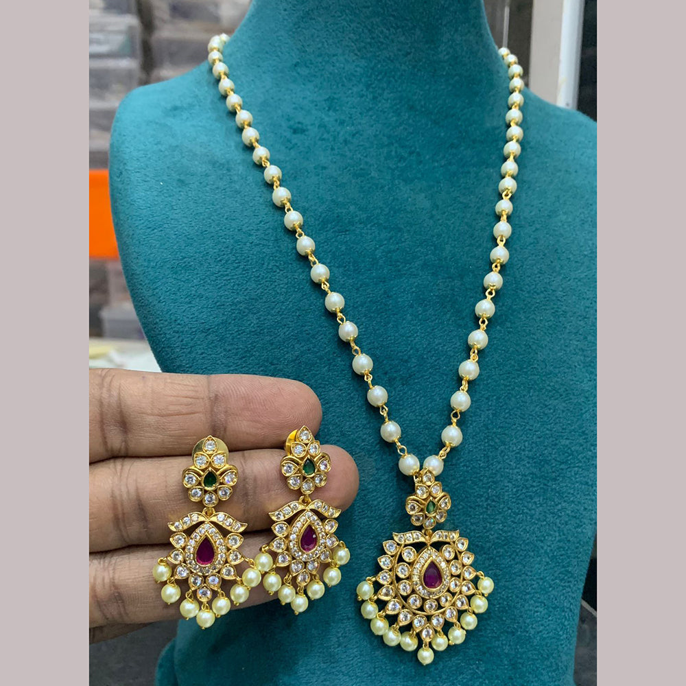 FS Collection Gold Plated Pearl Long Necklace Set