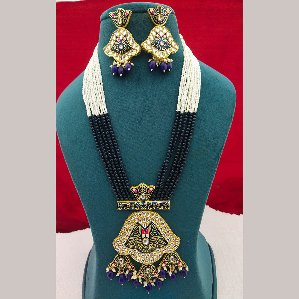 FS Collection Gold Plated Kundan Stone Long Necklace Set