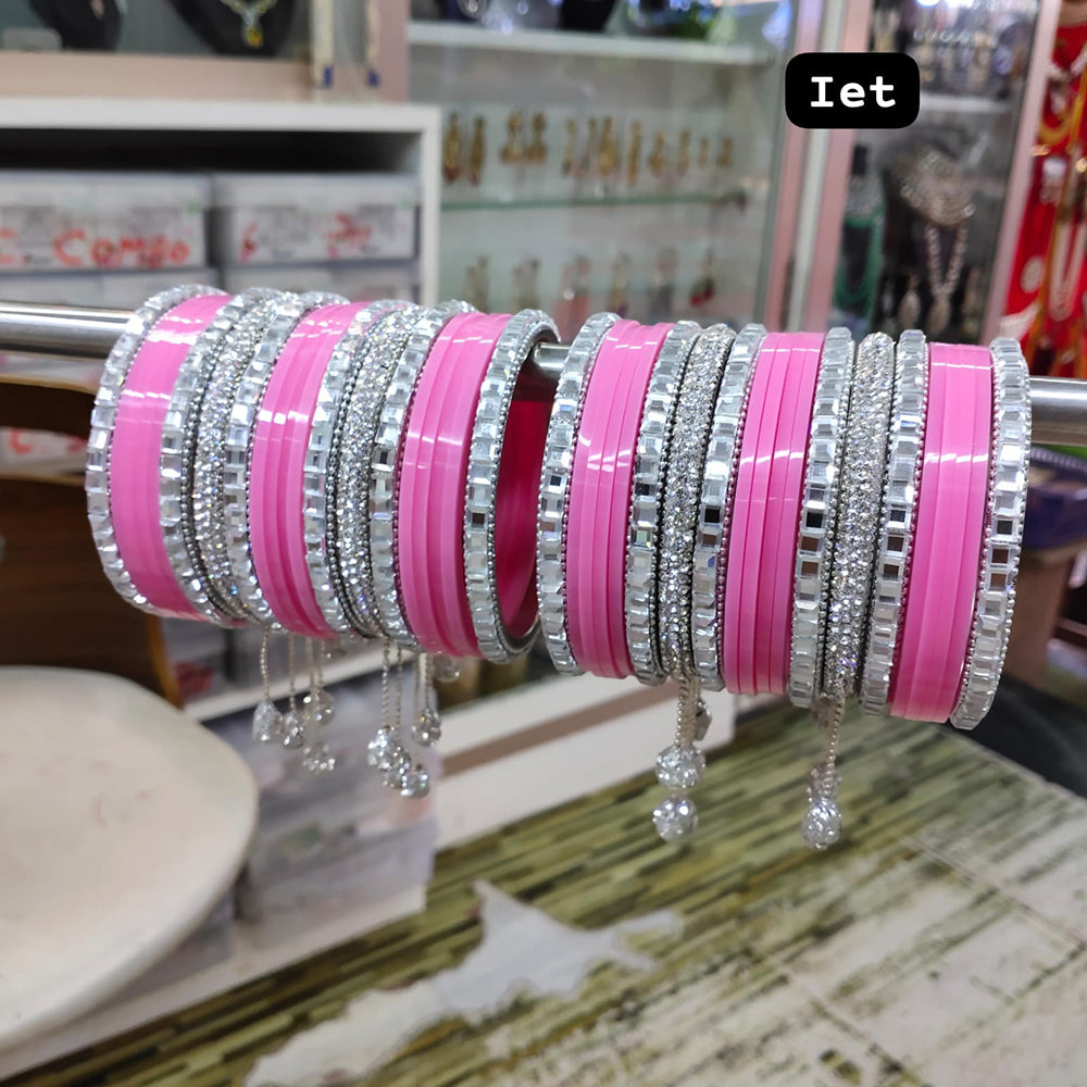 FS Collection Silver Plated Acrylic Bangles Set