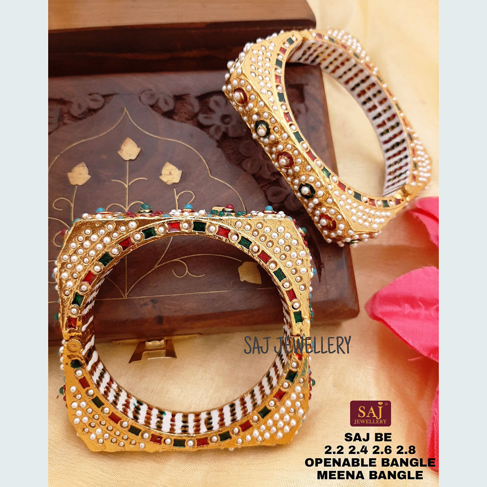 FS Collection Gold Plated Openable Meenakari Bangles Set