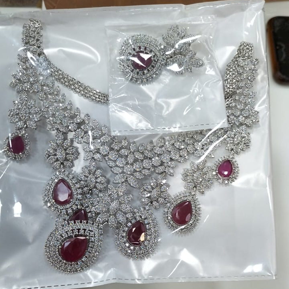 FS Collection Silver Plated AD Stone Necklace Set