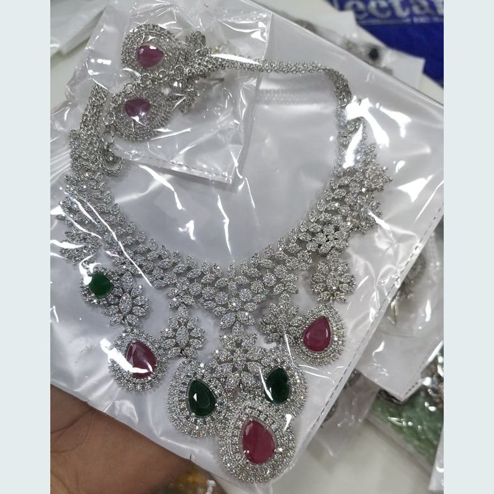 FS Collection Silver Plated AD Stone Necklace Set
