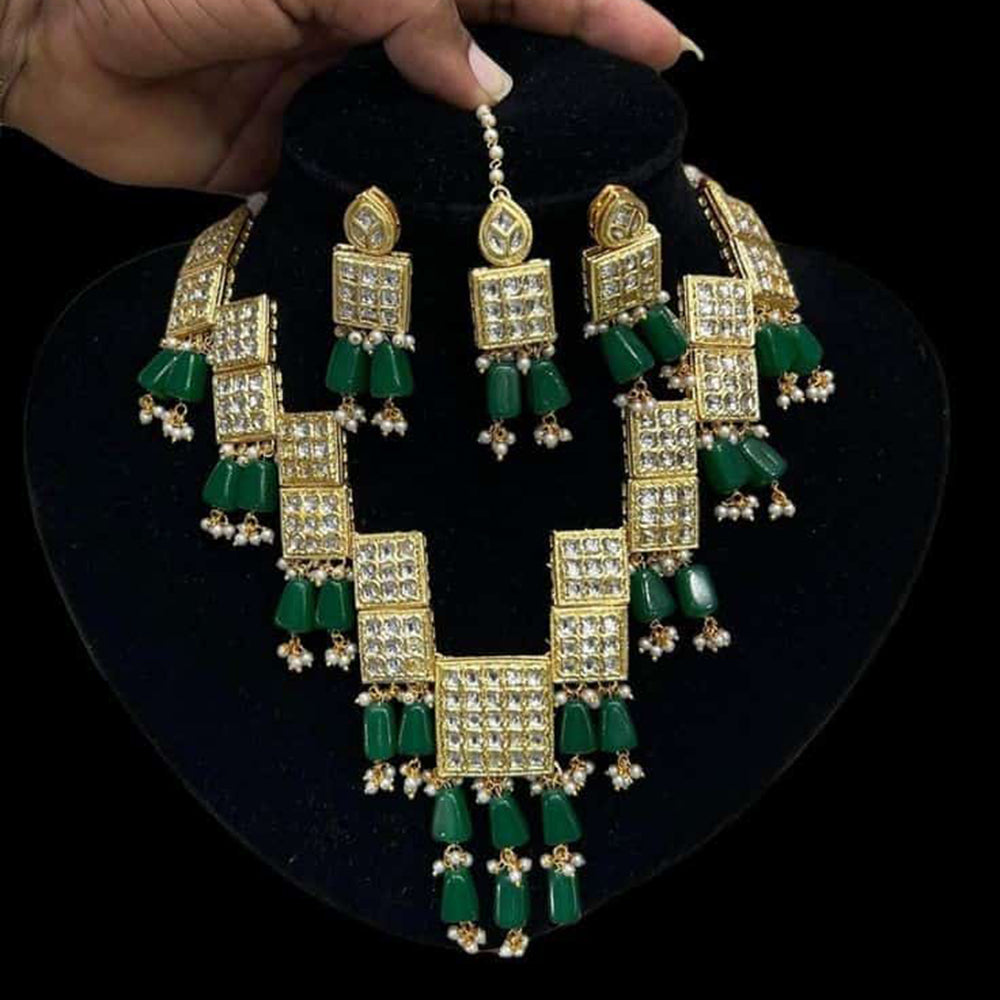 FS Collection Gold Plated Mirror and Beads Necklace Set
