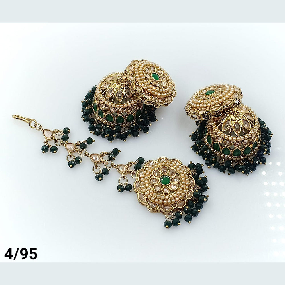 FS Collection Gold Plated Maangtika and Jhumki Earrings