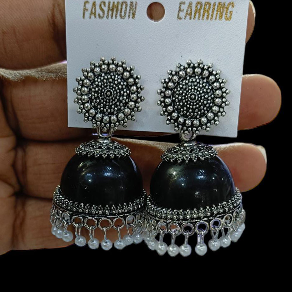 FS Collection Oxidised Plated Jhumki Earrings