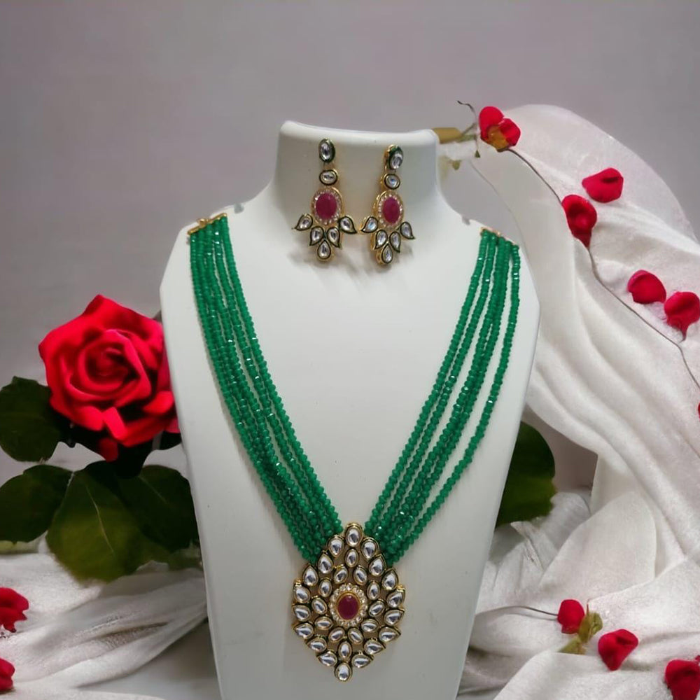 FS Collection Gold Plated Kundan Stone Long Necklace Set