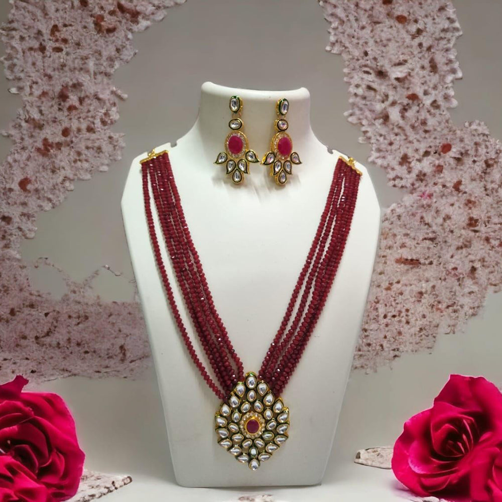 FS Collection Gold Plated Kundan Stone Long Necklace Set