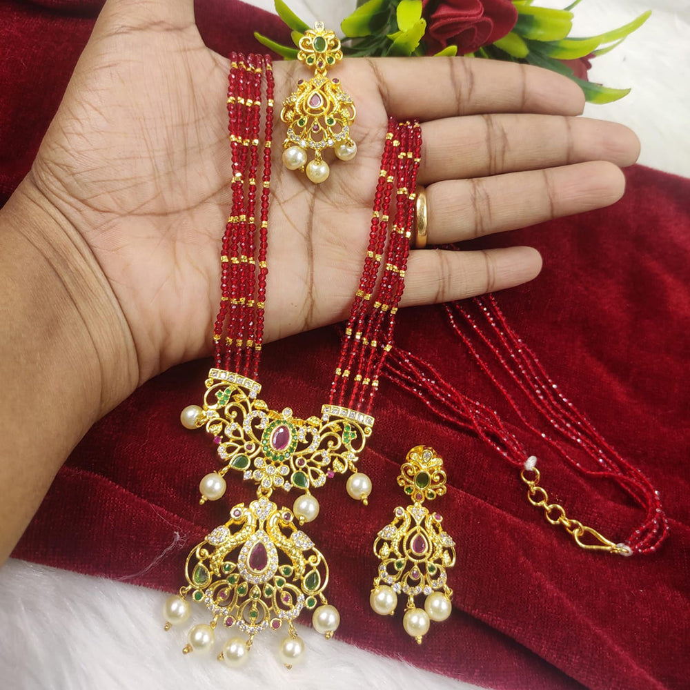 FS Collection Gold Plated Austrian Stone Long Necklace Set