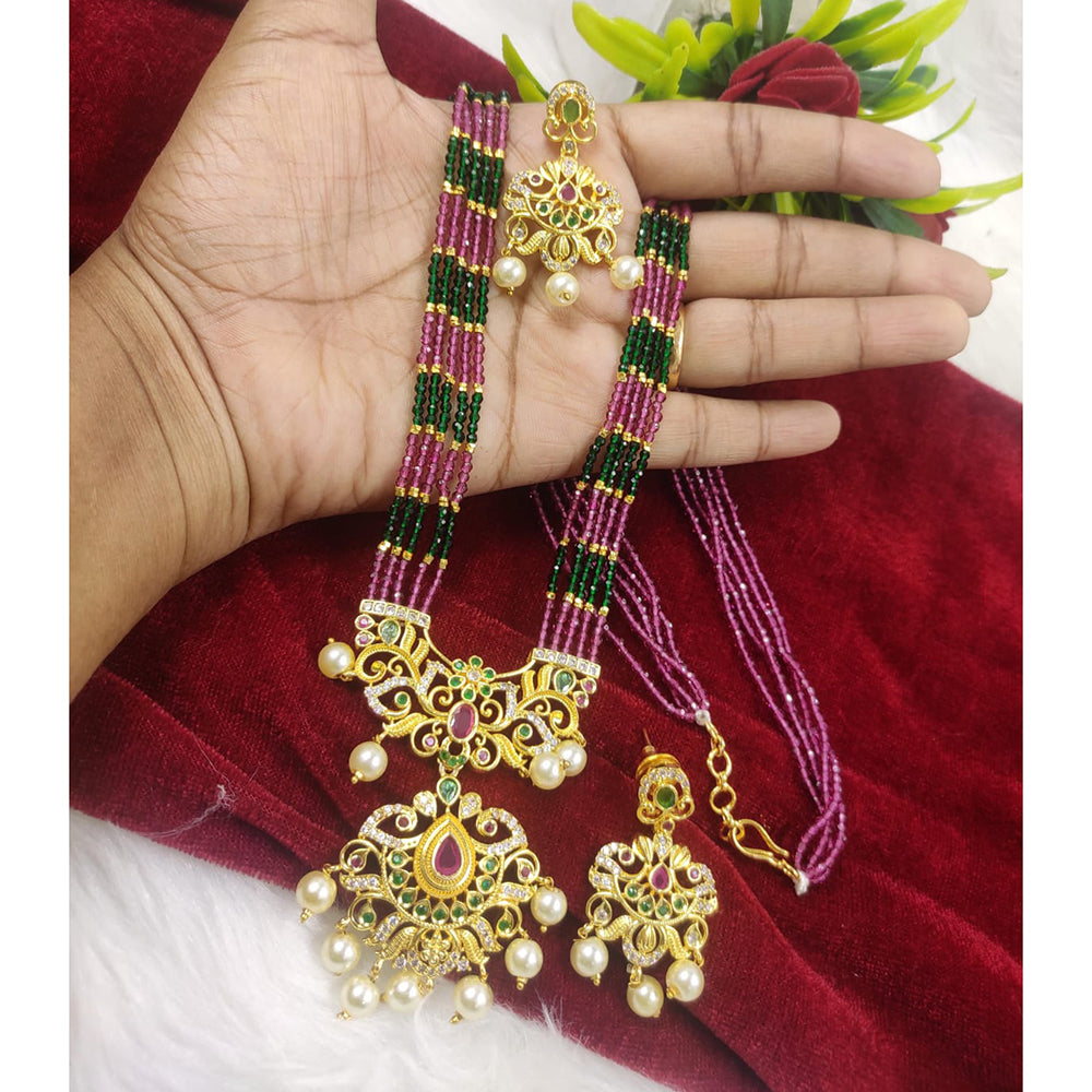 FS Collection Gold Plated Austrian Stone Long Necklace Set