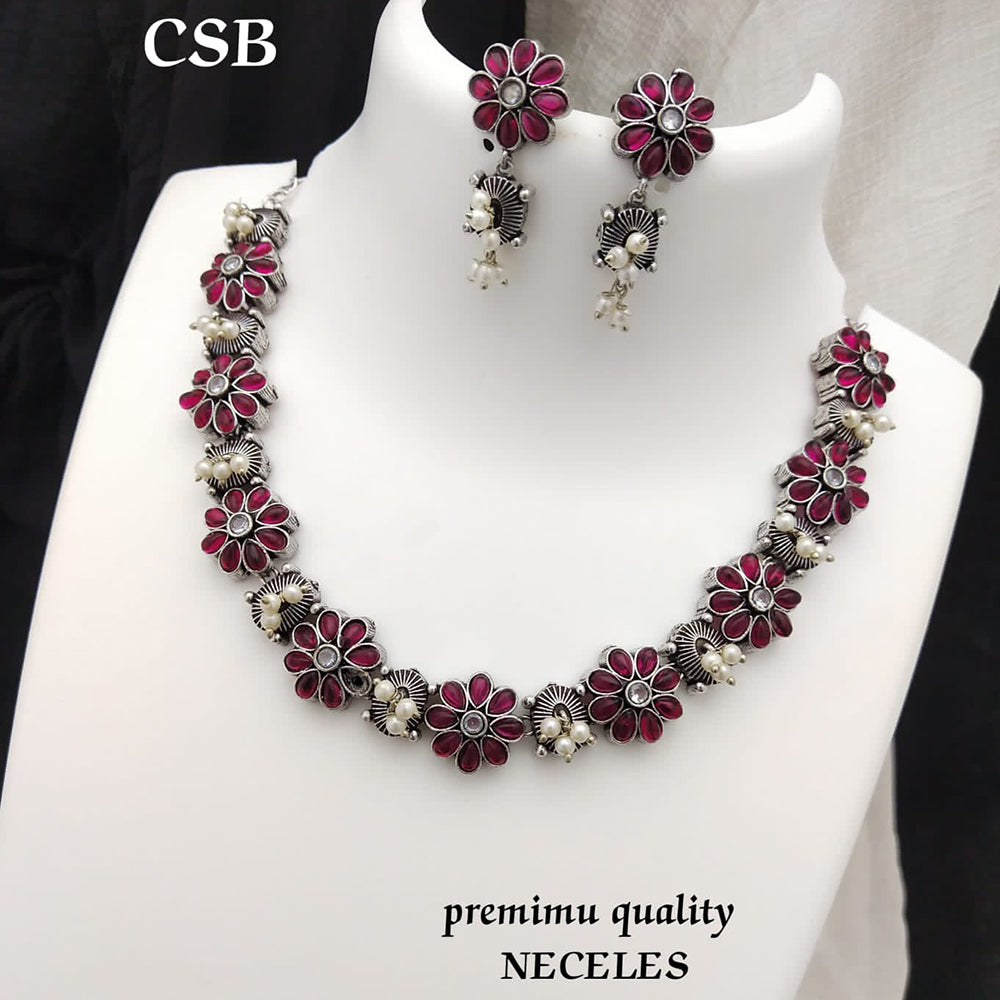 FS Collection Silver Plated Pota Stone Necklace Set