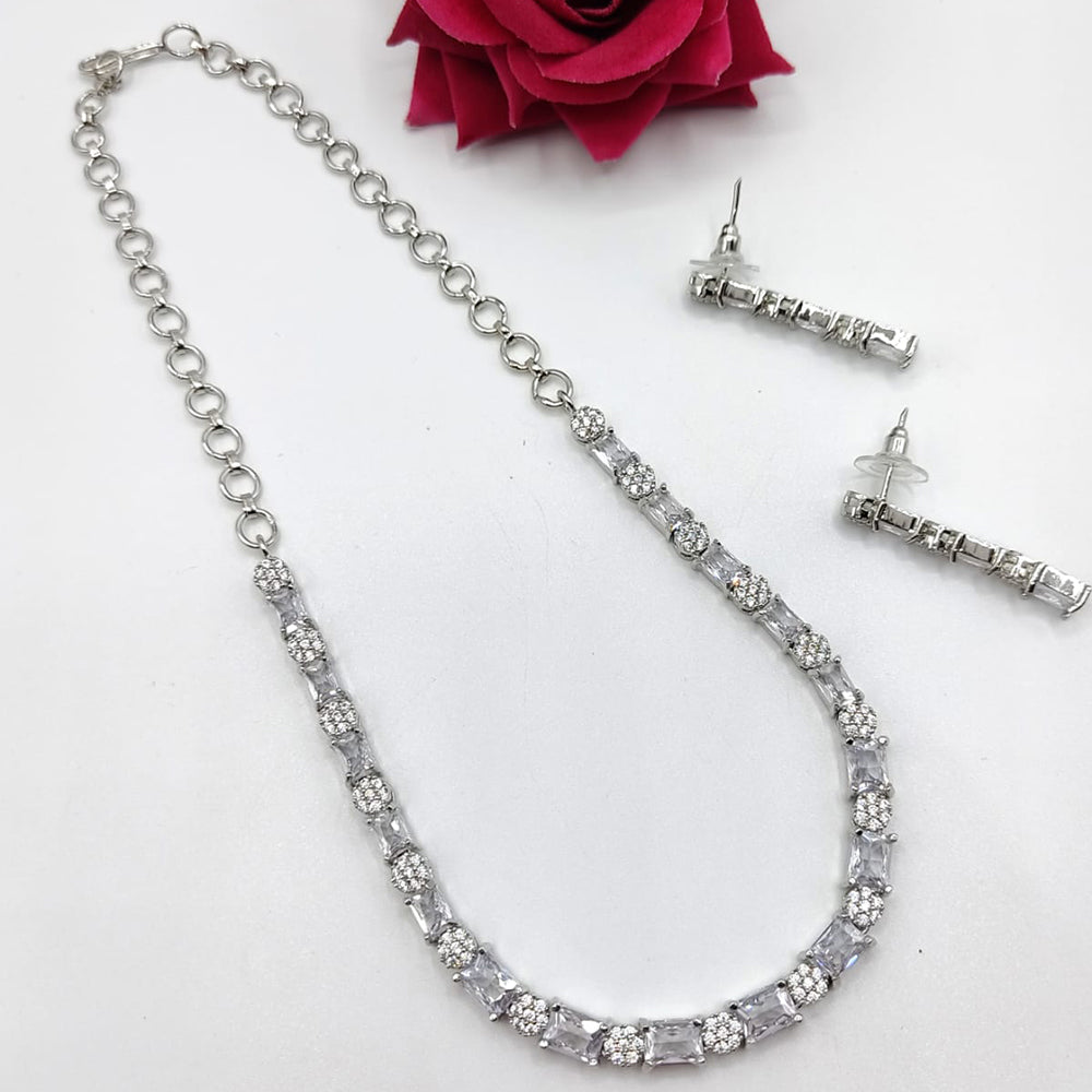 FS Collection Silver Plated Crystal Stone Necklace Set