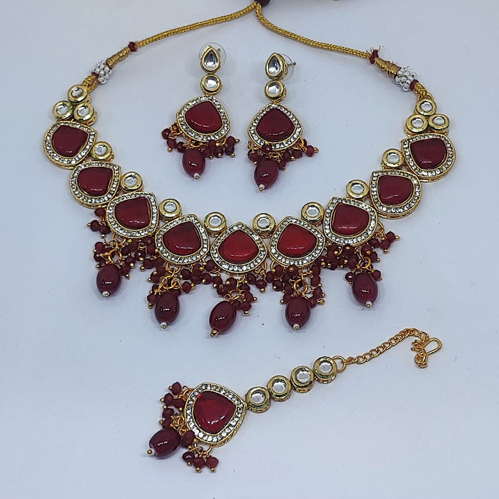 FS Collection Gold Plated Kundan Necklace Set