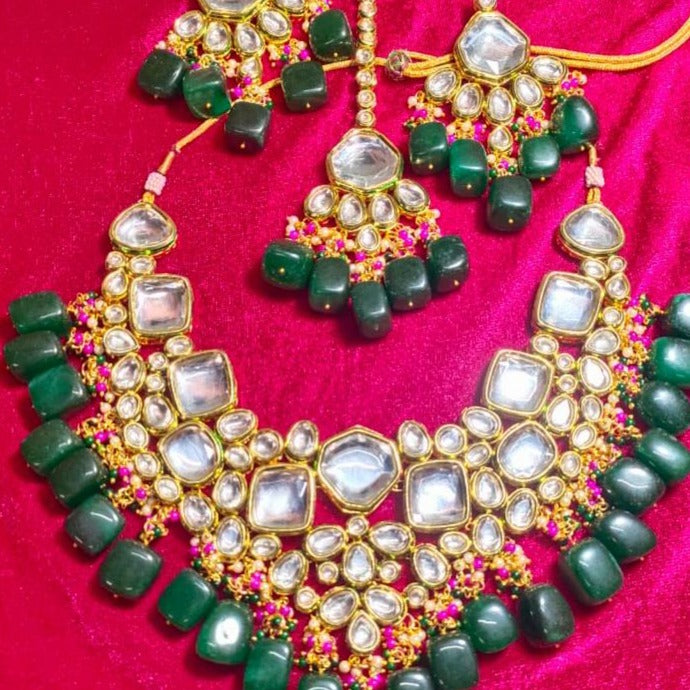 FS Collection Gold Plated Kundan Necklace Set