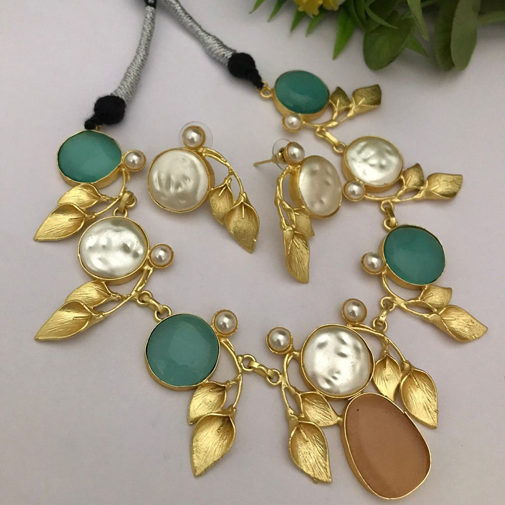 FS Collection Gold Plated Matte Finish Stylish Necklace Set