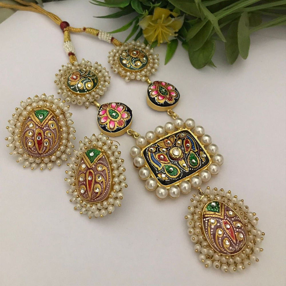 FS Collection Gold Plated Meenakari Necklace Set