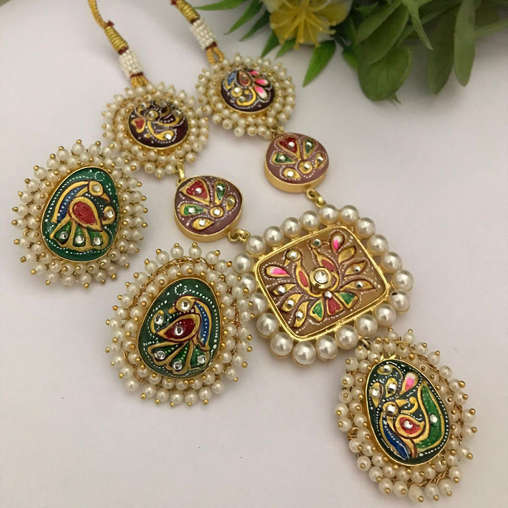 FS Collection Gold Plated Meenakari Necklace Set
