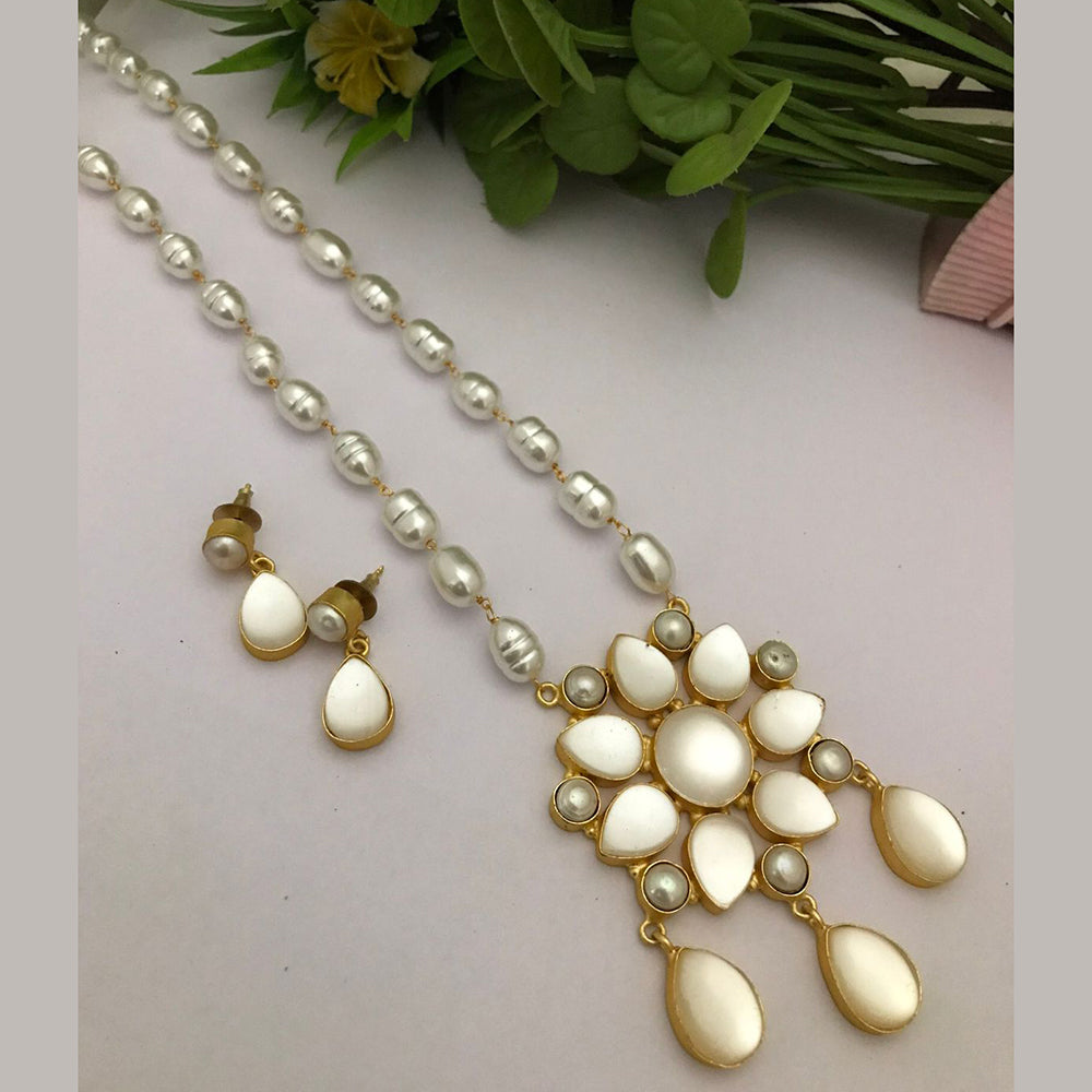 FS Collection Gold Plated Pearl Long Necklace Set