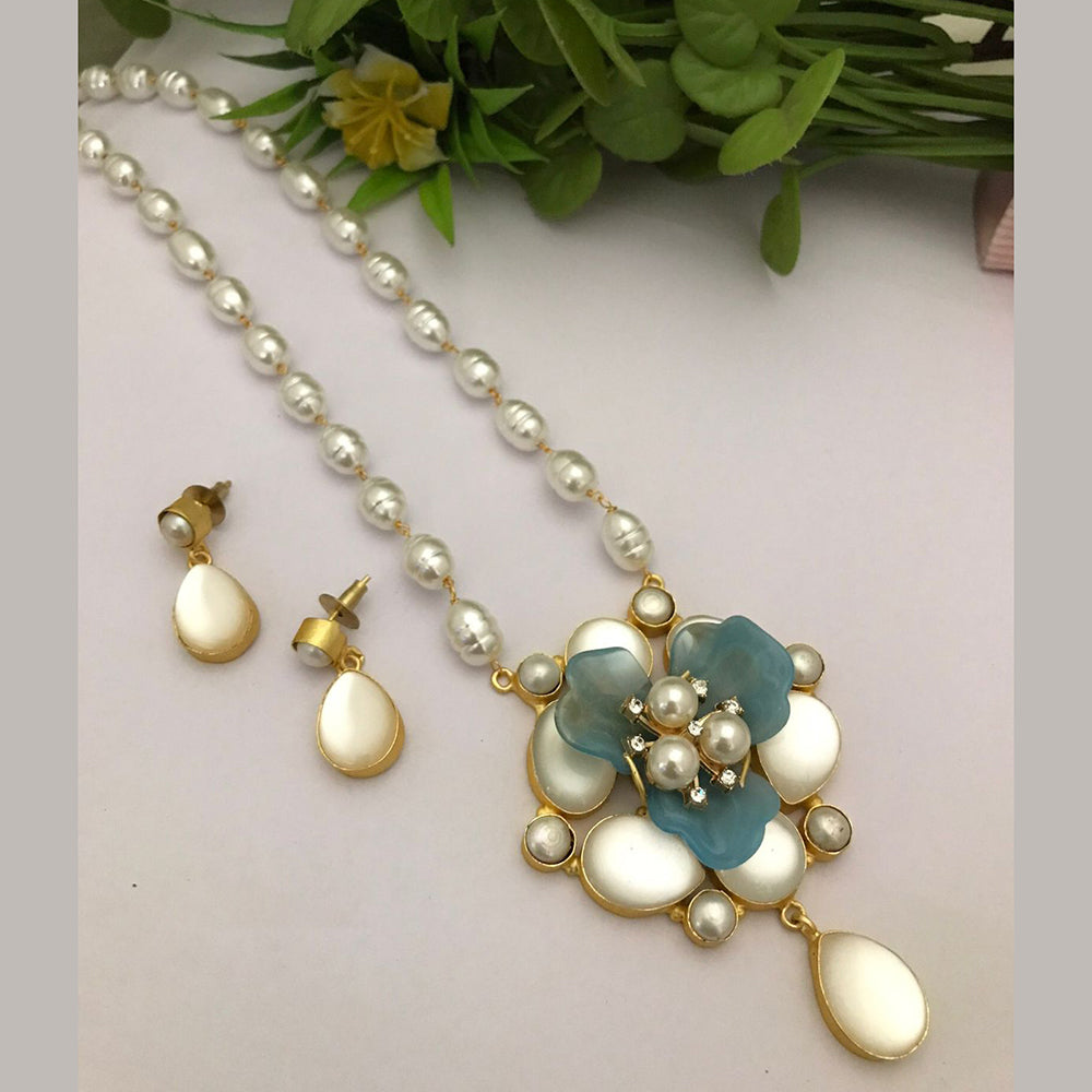 FS Collection Gold Plated Pearl Long Necklace Set