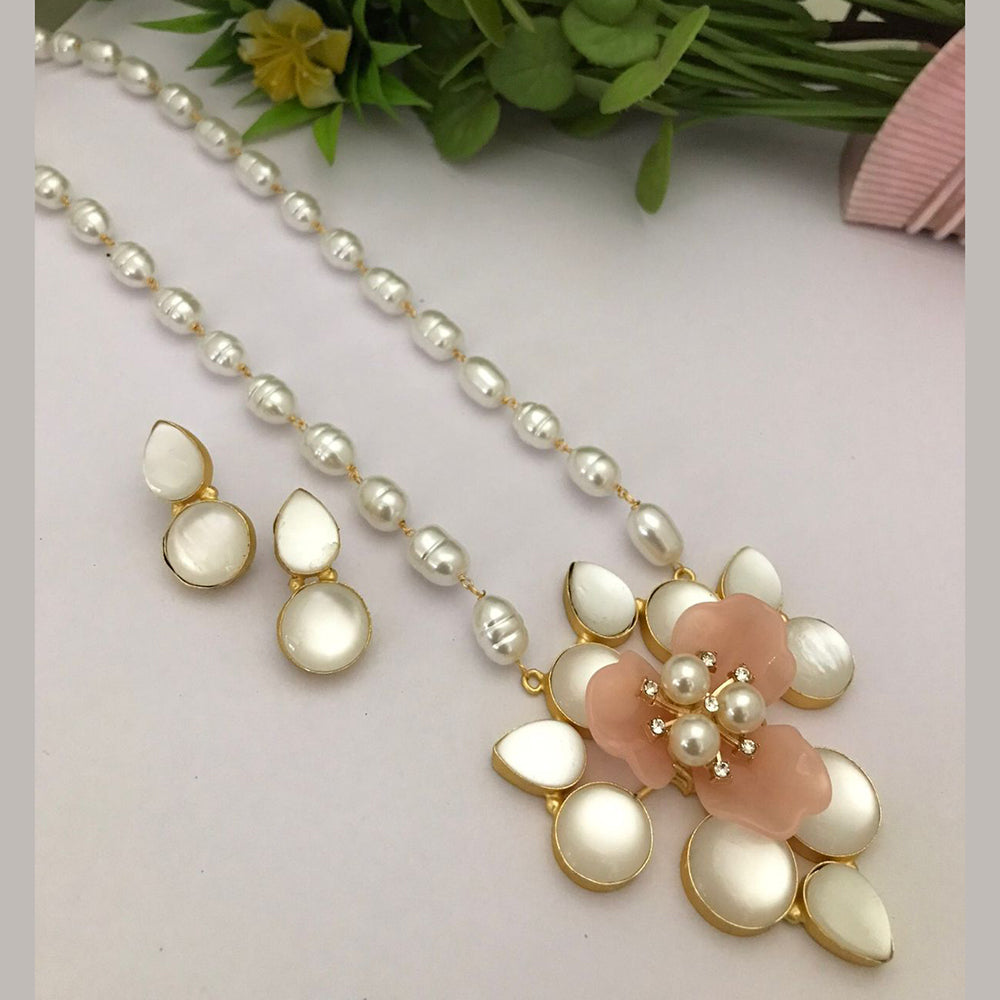 FS Collection Gold Plated Pearl Long Necklace Set