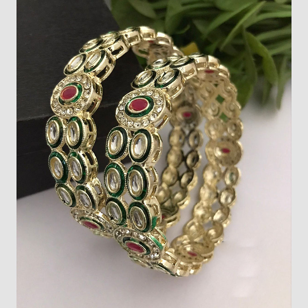 FS Collection Gold Plated Kundan Stone And Meenakari Bangles Set